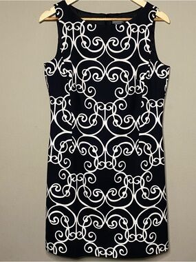 Ann Taylor Geometric Print Sleeveless Sheath Dress Size 8 Black White Lined